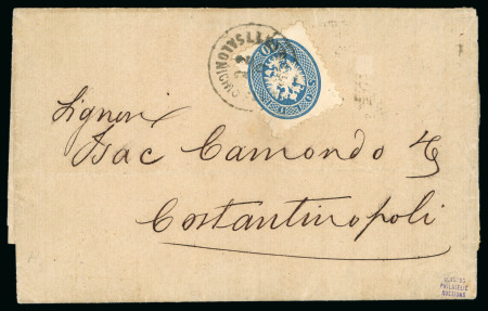 Stamp of Greece » Austrian Levant Post Offices SALONICHIO: 1867 Folded entire to Constantinople, franked