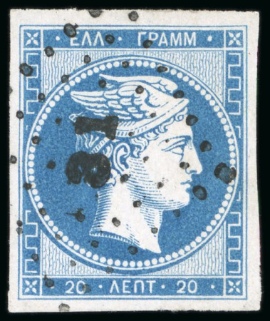 Stamp of Greece » Large Hermes Heads » 1861 Paris print 20L Blue on thin transparent paper, good to very large