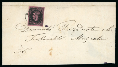 Stamp of Romania » 1866-67 Prince Carol I - Coloured Papers 1866 20p on thick paper, good to large margins, tied to cover by Pitesti 20.10 cds
