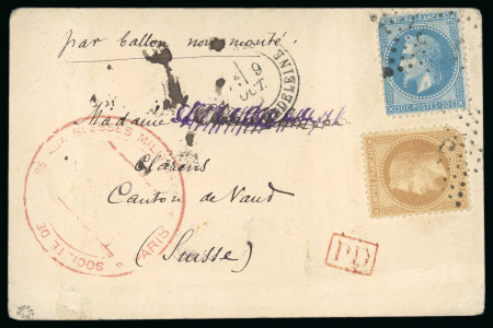 Stamp of France » Guerre de 1870-1871 SUISSE, 1870, Carte Croix-Rouge acheminée par ballon