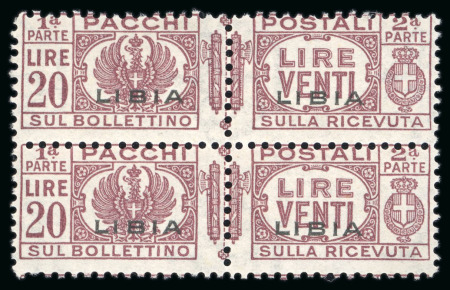 Stamp of Italy » Italian Colonies and Possessions » Libya Parcel Post: 1927-37 25c-20L (missing 10c) in mint n.h. blocks with two se-tenant pairs