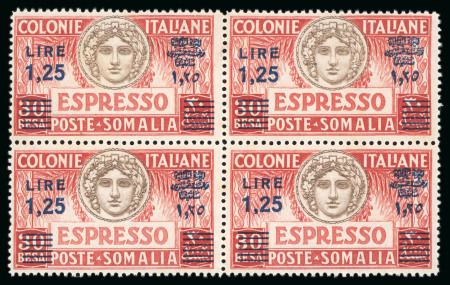 Stamp of Italy » Italian Colonies and Possessions » Somalia Express: 1940 1L25 on 30b in mint n.h. block of four,