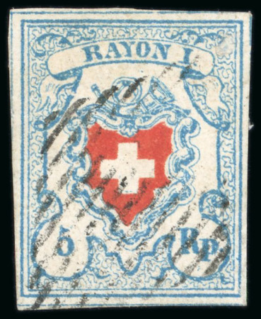 Stamp of Switzerland / Schweiz » Rayonmarken » Rayon I, hellblau, ohne KE (STEIN C1) 5 Rp. hellblau Type 5 C1 RU, sauber gestempelt mit schwarzer Raute