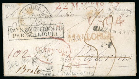 Stamp of France 1837, Lettre des Baléares (Espagne) pour Palerme (Italie)