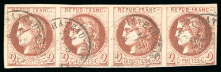 Stamp of France » Emission de Bordeaux 1870 1870, Exceptionnelle bande de 4 du timbre Émission