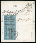 Stamp of Italian States » Tuscany 1851, 2 cr. azzurro su grigio, eccezionale blocco orizzontale di 10, margini completi o prevalentemente ampi, appena sfiorato a sinistra, su grande lettera