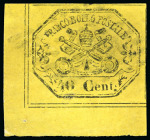 Stamp of Italian States » Papal States 1867, 40 c. giallo, esemplare eccezionale angolo di foglio, 