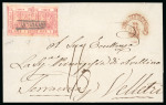 Stamp of Italian States » Naples 1858, 5 gr. carminio rosa, II tavola, coppia orizzontale su lettera, in alto la linea di riquadro della tavola e reca in filigrana l'ornato marginale completo
