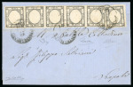 Stamp of Italian States » Naples 1861, 1 gr. nero, striscia orizzontale di cinque e singolo, su lettera
