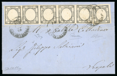 Stamp of Italian States » Naples 1861, 1 gr. nero, striscia orizzontale di cinque e singolo, su lettera