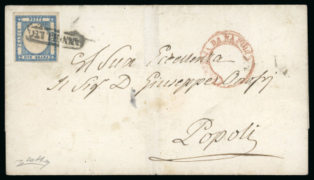 Stamp of Italian States » Naples 1861 2gr Blue on cover from Napoli to Popoli (Pescara), showing red "Partenza da Napoli" completely without dateslugs