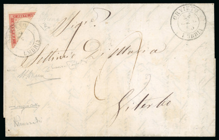 Stamp of Italian States » Sardinia 1861, 40 c. rosa chiaro, splendido esemplare con margini ampi, frazionato a metà in diagonale per il porto di 20 c. su lettera