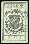 Stamp of Dominican Republic 1866 Un Real black on pale green, laid paper, used