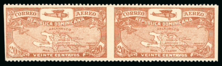 Stamp of Dominican Republic 1930 20c Yellow-brown, mint imperf. vertically variety in horiz. pair