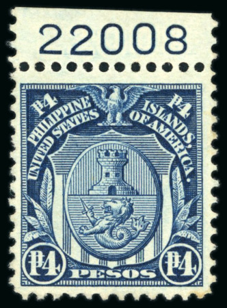 Stamp of United States » U.S. Possessions » Philippines » U.S. Administration - Regular Issues 1911, 4p deep blue, mint with h.r., plate marginal example