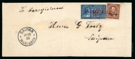Stamp of United States » U.S. Possessions » Guam 1900 (Oct. 4). Envelope sent registered to Saipan, Mariana Islands, with 1899 Special Delivery 10c showing variety