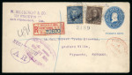 Stamp of United States » U.S. Possessions » Puerto Rico (US) » U.S. Administration - Regular Issues 1900 (Nov 15). Registered 5c stationery envelope from San Francisco to Plymouth (England), uprated with 1899 5c & 8c 