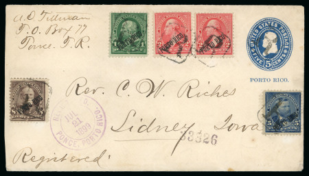 Stamp of United States » U.S. Possessions » Puerto Rico (US) » U.S. Administration - Regular Issues 1899 (July 21). Registered 5c stationery envelope to Iowa, additionally franked by 1899 1c, 2c (2), 5c and 8c