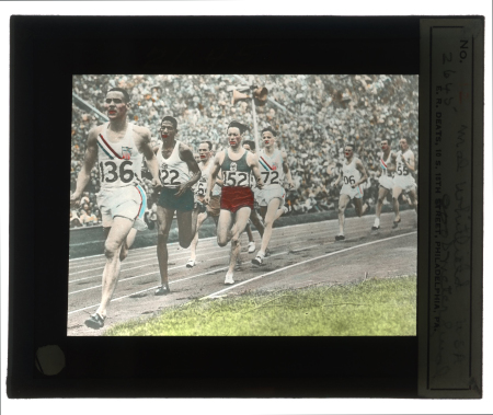 Stamp of Olympics » 1936 Berlin » Other Memorabilia 1936 Berlin and 1948 London group of five hand-tinted slides of athletes competing at the Olympics