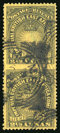Stamp of Kenya, Uganda and Tanganyika » British East Africa 1890-95 2 1/2a black on bright yellow imperforate between vertical pair, used