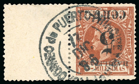 Stamp of United States » U.S. Possessions » Puerto Príncipe 1898 5c on 5m orange-brown, first printing, positions 5, surcharge overprint inverted, marginal side
