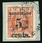 Stamp of United States » U.S. Possessions » Puerto Príncipe 1898 5c on 3m orange-brown, second printing, position 3, used, tied to a piece