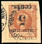 Stamp of United States » U.S. Possessions » Puerto Príncipe 1898 5c on 3m orange-brown, second printing, position 4, inverted surcharge error used 
