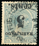 Stamp of United States » U.S. Possessions » Puerto Príncipe 1898 5c on 1/2m blue-green, second printing, position 3, used example with overprint inverted
