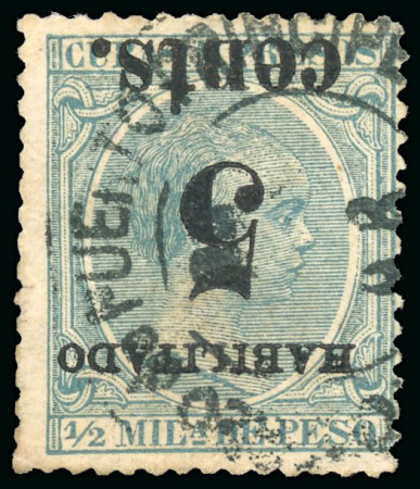 Stamp of United States » U.S. Possessions » Puerto Príncipe 1898 5c on 1/2m blue-green, second printing, position 3, used example with overprint inverted