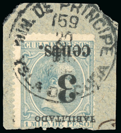 Stamp of United States » U.S. Possessions » Puerto Príncipe 1898 3c on 1m blue-green, fifth printing, position 1, inverted surcharge