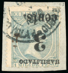 Stamp of United States » U.S. Possessions » Puerto Príncipe 1898 3c on 1m blue-green, fifth printing, position 5, inverted surcharge, very fine used