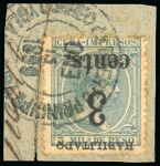 Stamp of United States » U.S. Possessions » Puerto Príncipe 1898 3c on 3m blue-green, fifth printing, position 4, inverted overprint variety