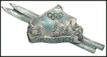 Stamp of Olympics » 1936 Garmisch-Partenkirchen 1936 Garmisch-Partenkirchen group of three pins incl. enamelled & white metal pin showing skier above Olympic Rings