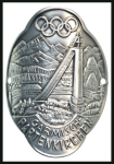 Stamp of Olympics » 1936 Garmisch-Partenkirchen 1936 Garmisch-Partenkirchen group of three pins incl. enamelled & white metal pin showing skier above Olympic Rings