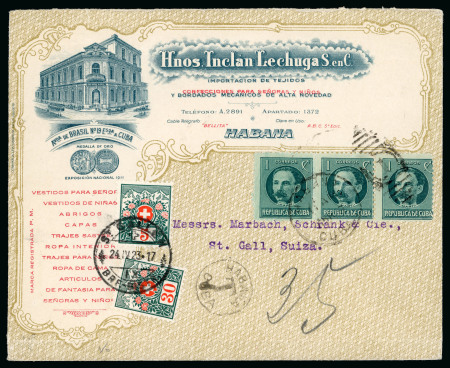 Stamp of Cuba » Collections, Lots etc. 1902-36 Seven postage due covers, to Switzerland, one originating from Union Mayor de Reyes, the others Havana