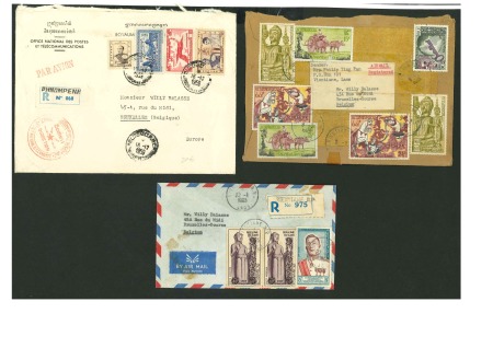 Stamp of Laos 1959-1965 Group of eight covers from Laos (6) and Cambodia (2) with high to very high franking,