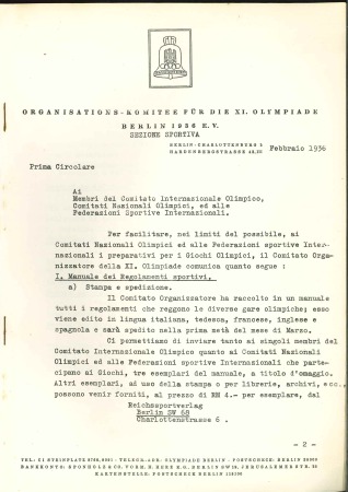 Stamp of Olympics » 1936 Berlin » Documents, Programmes, Tickets, etc. 1936 Berlin group of eight Organising Committee circulars (3 Spanish, 2 Italian, 3 French)