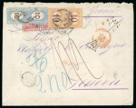 Stamp of Uruguay 1876 (Jan 17) Large envelope from Montevideo to Genoa, 1868 20c Montevideo Printing in strip of three