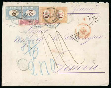 Stamp of Uruguay 1876 (Jan 17) Large envelope from Montevideo to Genoa, 1868 20c Montevideo Printing in strip of three