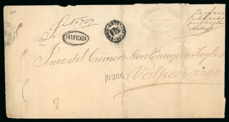 Stamp of Chile » Postal History 1884 (Nov 18) Official large registered envelope from Antofagasta to Valparaiso