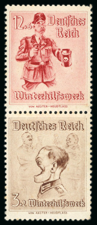 Stamp of Germany » War and Propaganda forgeries II. Worldwar  1944 Propaganda forgeries of 1938 WHW issue 12+6pf and 3+2pf in vertical se-tenant pair, mint n.h.