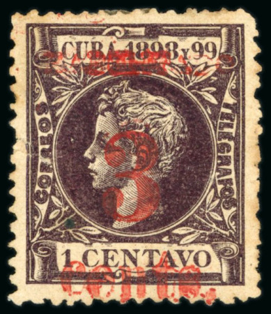Stamp of United States » U.S. Possessions » Puerto Príncipe 1898 3c on 1c black-violet, fourth printing, position 5, mint, well positioned