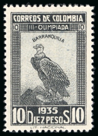 Stamp of Colombia 1934 "Olympiad of Barranquilla" 10p black and grey, mint