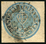 Stamp of India 1852  Scinde Dawk 1/2a blue, fine to large margins, cancelled by lozenge of dots