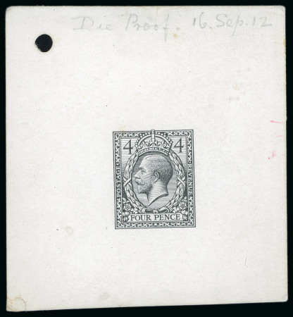 Stamp of Great Britain » King George V » 1912-24 Profile Head Issues 1912 4d Eve's Wreath Design die proof in black from the "Lewis" engraved die