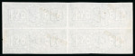 Stamp of Great Britain » Telegraphs 1877 £1 "Telegraph" colour trial in in grey-green  in mint n.h. imperforate block of four overprinted "SPECIMEN" type 8