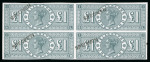 Stamp of Great Britain » Telegraphs 1877 £1 "Telegraph" colour trial in in grey-green  in mint n.h. imperforate block of four overprinted "SPECIMEN" type 8