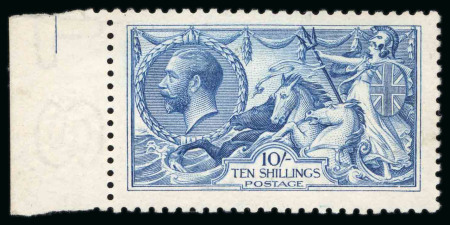 Stamp of Great Britain » King George V » 1913-19 Seahorse Issues 1915 De La Rue 10s bright "Cambridge" blue in mint n.h. left hand marginal example