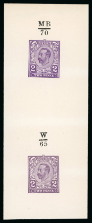 Stamp of Great Britain » King George V » 1911-12 Downey Head Issues 1910 2d Hentschel colour essay, two examples printed in differing shades of purple on white wove paper