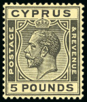 Stamp of Cyprus 1924-28 £5 black on yellow mint n.h.